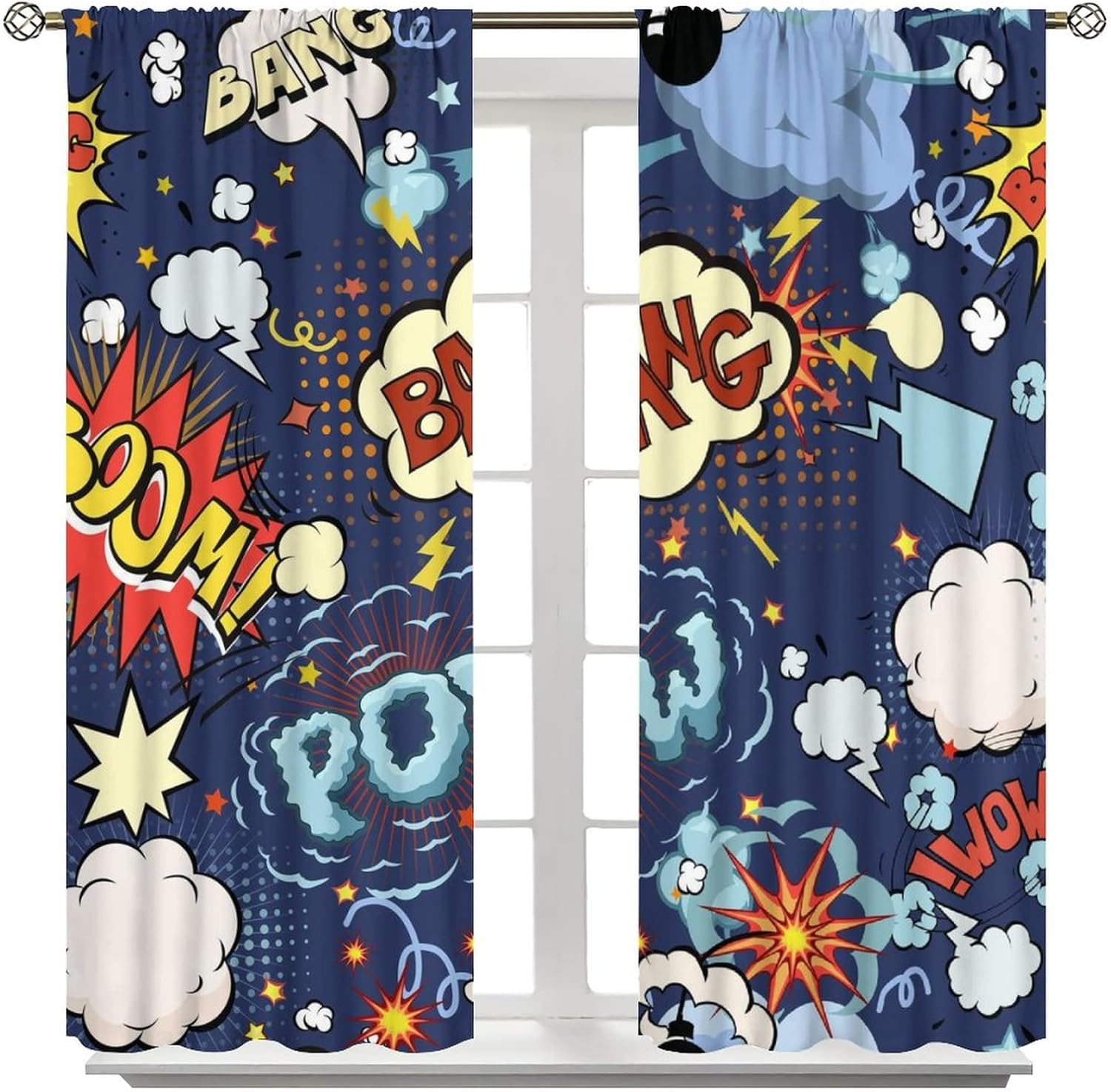 City Wars Pop Art Blackout Curtains,Retro Funny Colorful Comic Style Art Window Drapes Rod Pocket Thermal Insulated Room Darkening Blackout Curtains for Bedroom 2 Panels 45L x 21W