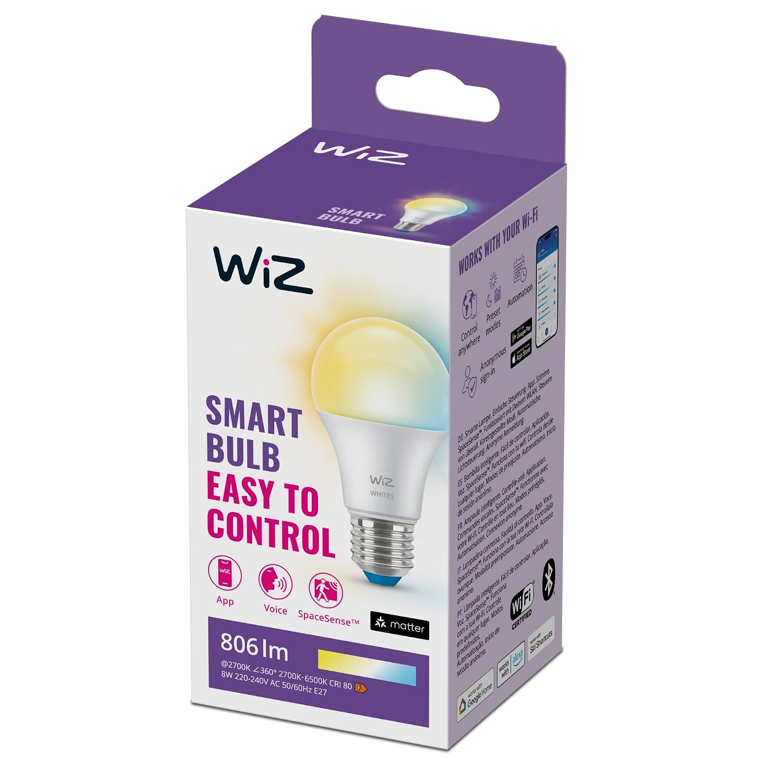 WiZ Smart Bulb, E27, 60W, Shades of White, Smart LED Connected WiFi Works with Alexa, Google Assistant & HomeKit, App Cont... - Review, Price and Buying Guide