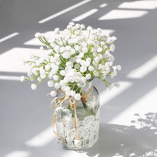 Miniatura 2 de Yastouay Flores artificiales de aliento de bebé, 10 piezas de flores artificiales blancas falsas de aliento de bebé, ramo de gypsophila de aliento