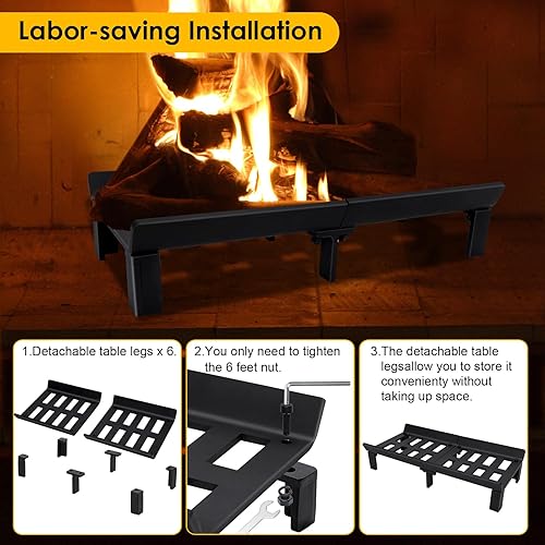 Miniatura 6 de STBoo Rejilla para Chimenea de 20 Pulgadas - Rejillas de Estufa de Madera de Alta Resistencia  Soporte para Troncos de Chimenea  Estante de Hierro