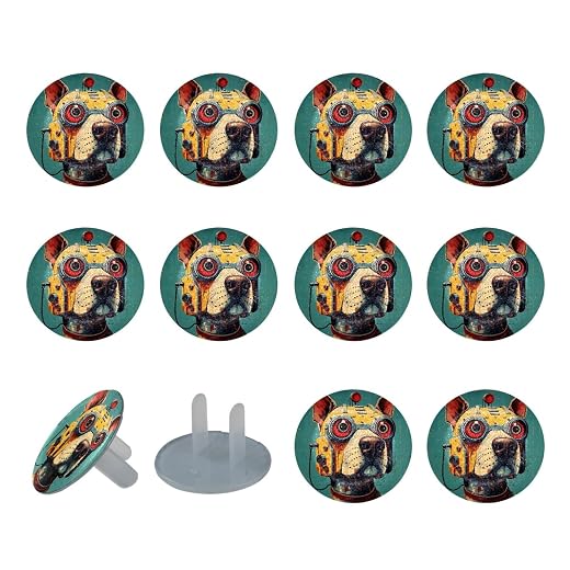 Plug Covers - Premium Electrical Safety Baby Products, Outlet Protectors for Babies, Plastic Outlet Covers Retro Dog
