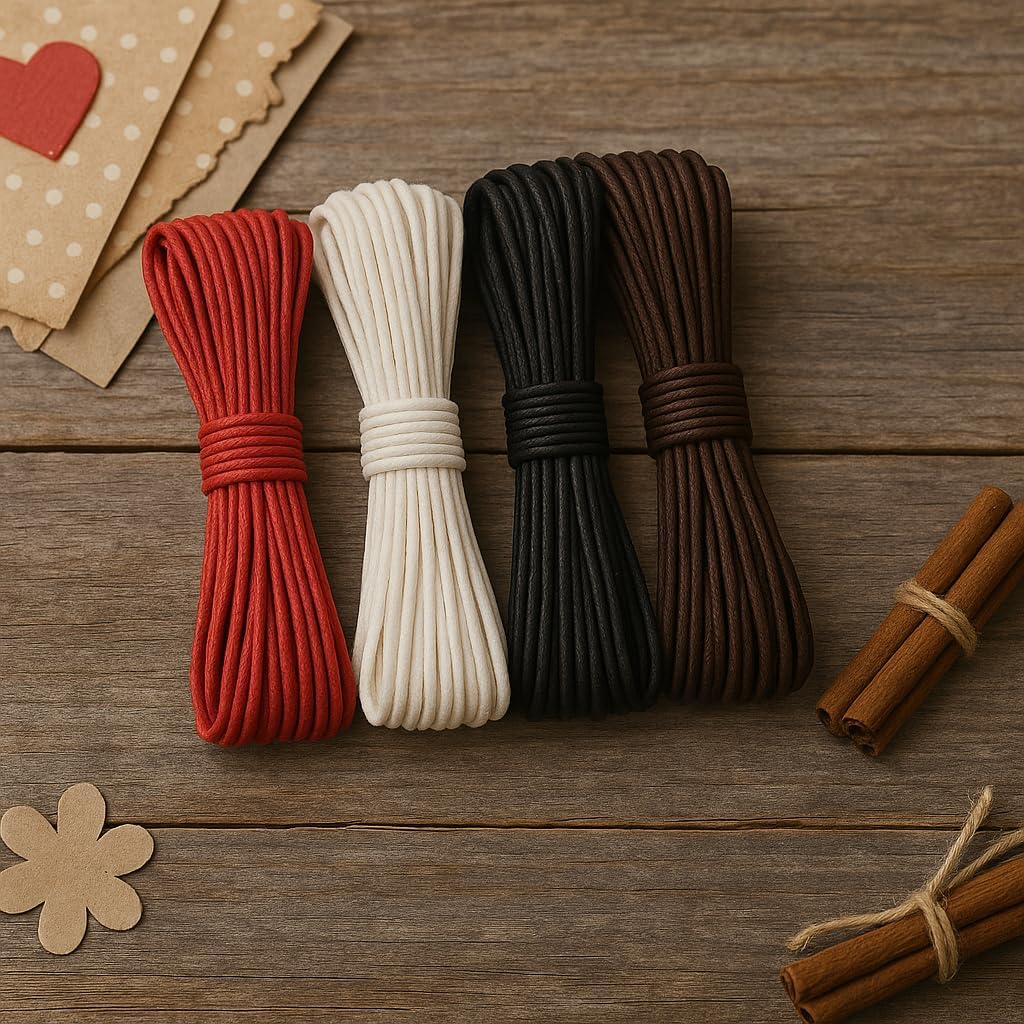 LWR CRAFTS 2mm Waxed Cotton Cord 45 Feet Per Pack (Pack of 2) (Black)