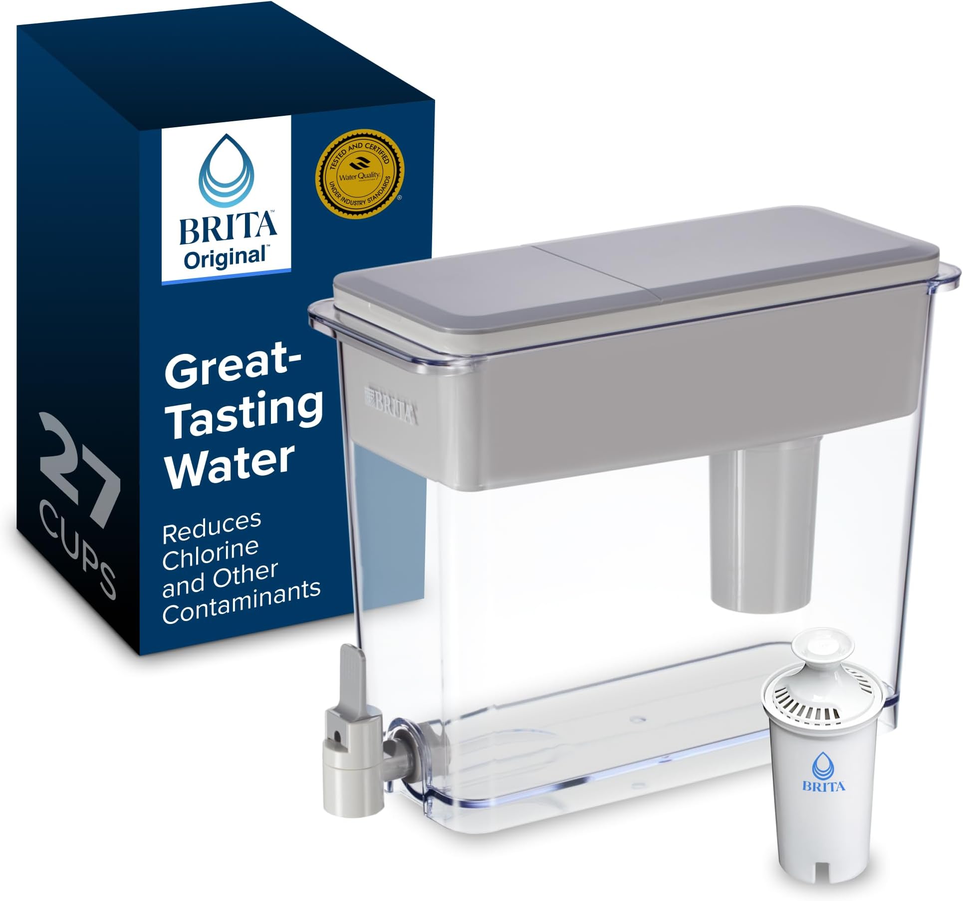 Brita UltraMax Large Water Dispenser With Standard Filter, BPA-Free, Replaces 1,800 Plastic Water Bottles a Year, Lasts Two Months or 40 Gallons, Includes 1 Filter, Kitchen Accessories, Large - 27-Cup