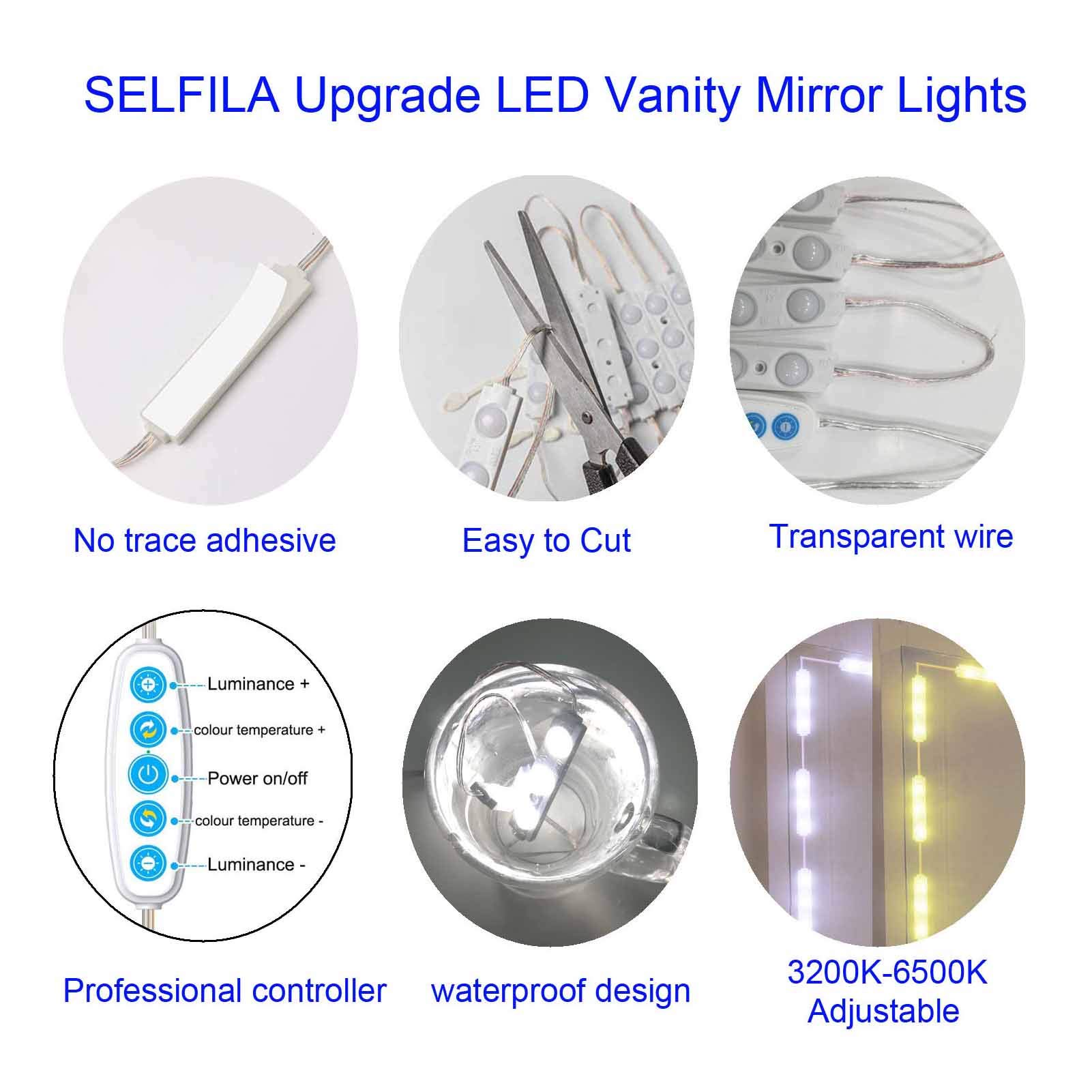 LED Vanity Mirror Front Light DIY Hollywood Style Maquillage Lumières Cool Blanc Lumière Couleur Dimmable Light Belt USB Mirror Light Belt pour Maquillage Vanity Table & Salle De Bains Miroir