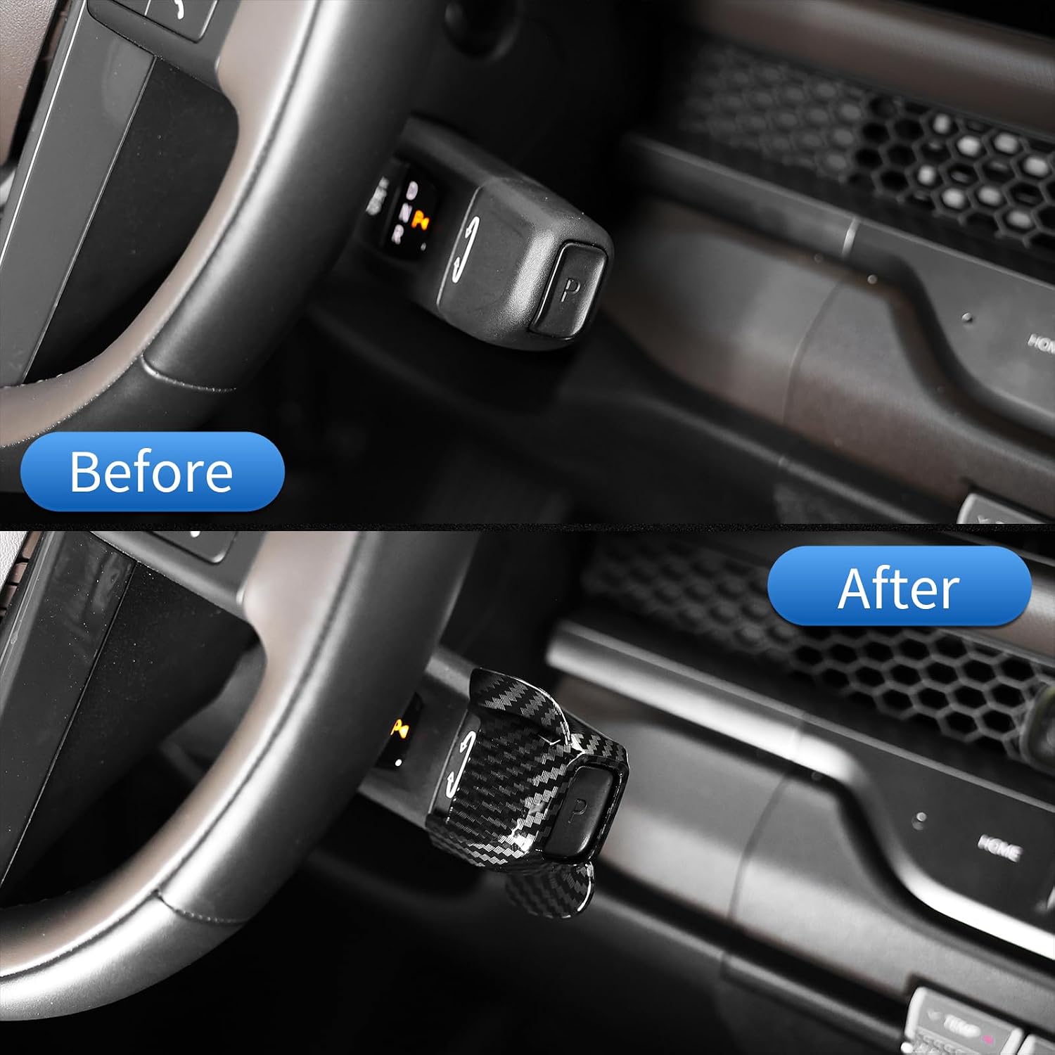 Steering Wheel Gear Shift Knob Assistor Trim Cover Compatible with Kia EV9 2025 / Telluride 2027 / SELTOS 2027 ABS (Carbon Fiber Pattern)