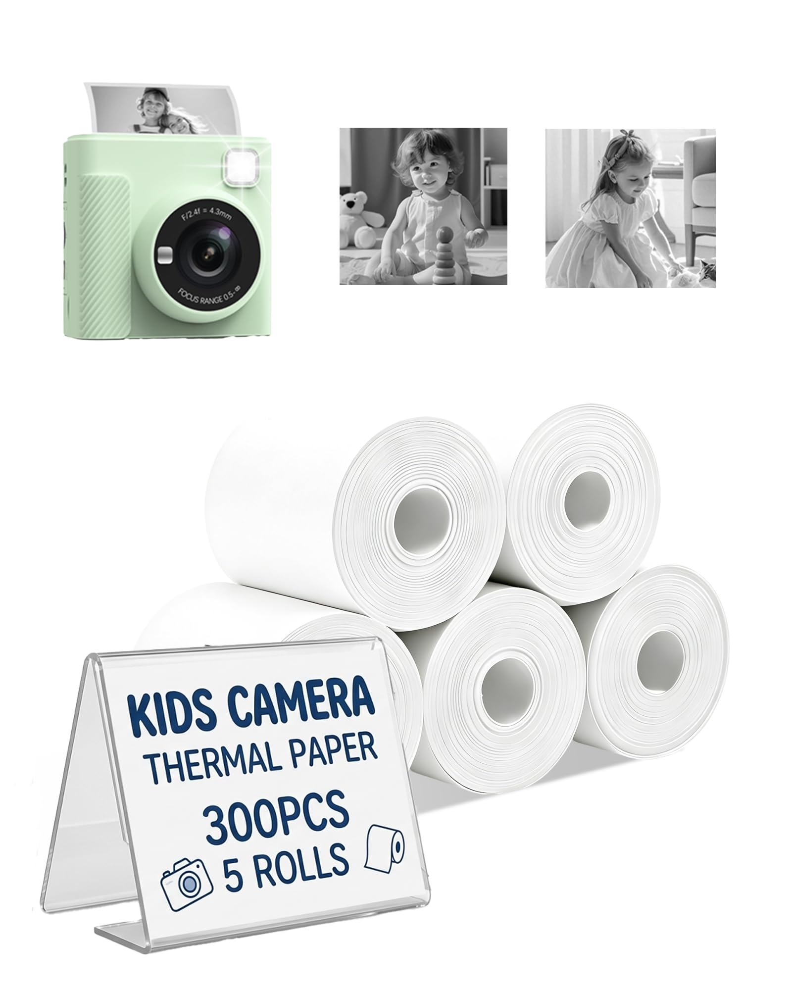 toergy 5 Rolls Self-Adhesive Instant Print Camera Paper for Kids | HD Thermal Refill Rolls, BPA-Free & Non-Toxic | Design for TIATUA X2 Kids’ Cameras | Perfect for DIY Crafts & Scrapbooking