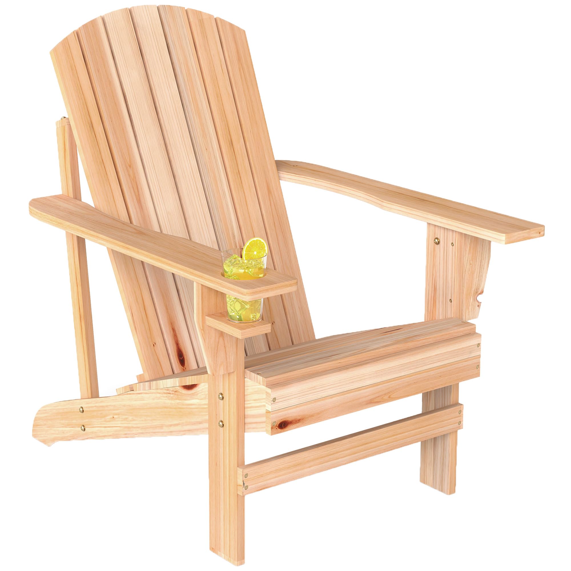 Outsunny Silla Adirondack de Madera Silla de Jardín con Reposabrazos y Respaldo Alto para Terraza Balcón Exterior 72x95x93 cm Natural