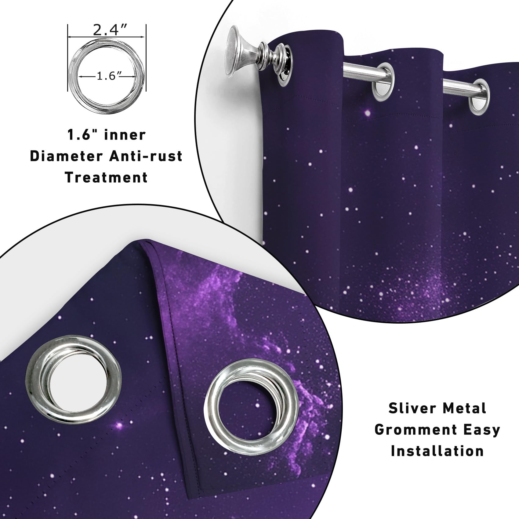 Weltraum Vorhänge Galaxie Lila Fantasie Sternenhimmel Vorhang Blickdicht mit Ösen, Verdunkelungsvorhang Gardinen für Schlafzimmer Wohnzimmer Fenster Deko, Blackout Curtain 2er Set H 245 x B 140 cm