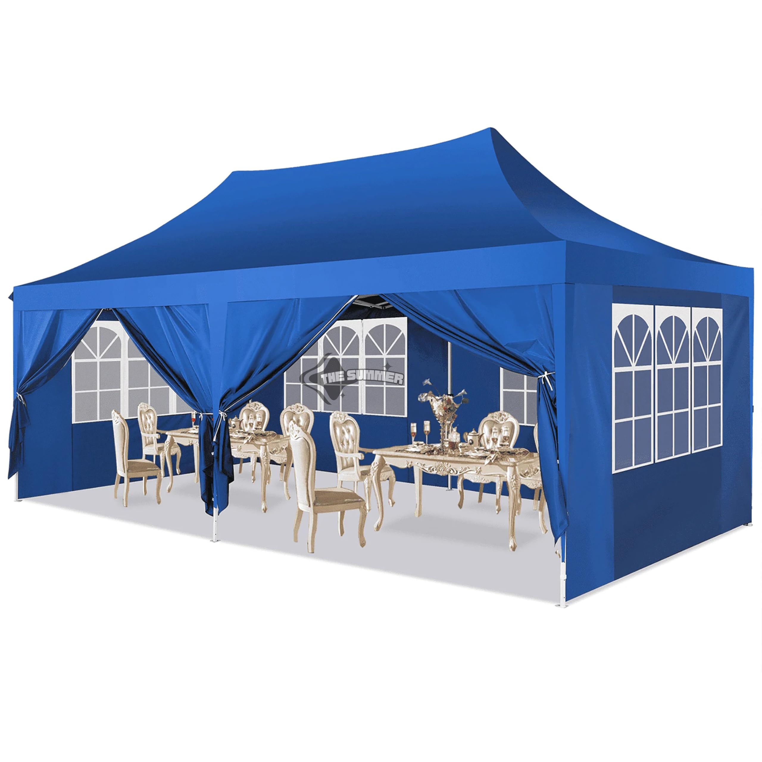 The Summer 10x20 Ft Pop up Canopy Party Wedding Gazebo Tent Shelter with 6 Removable Side Walls (Blue)