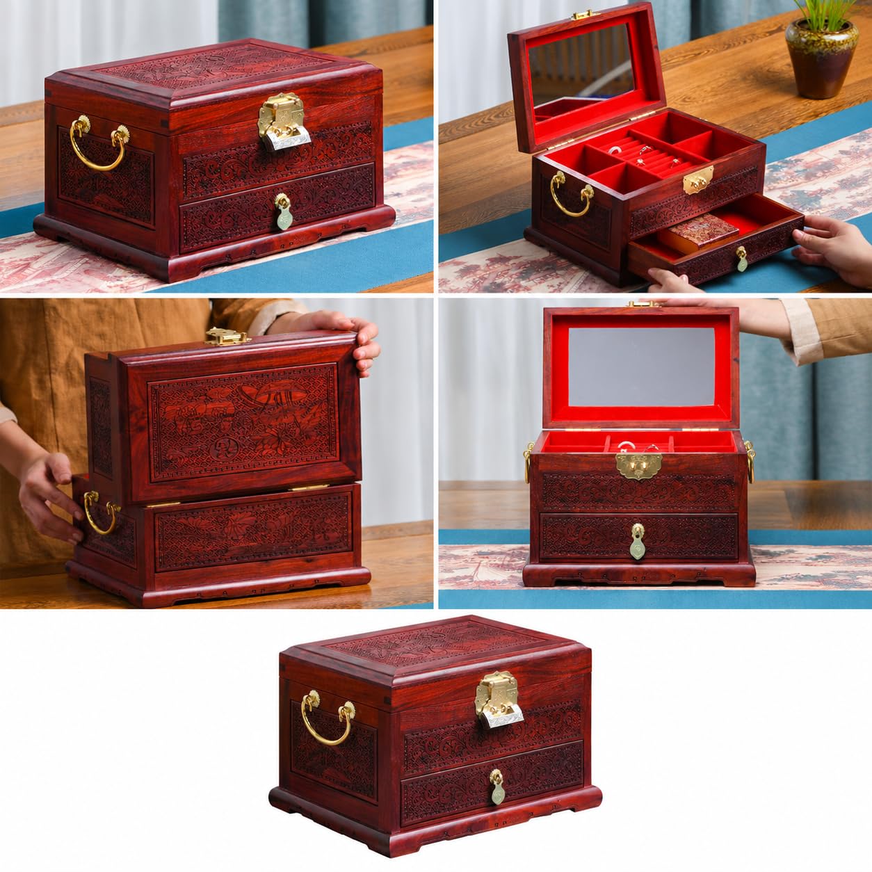 Wooden Jewelry Box Organizador para Anillos, Collares y Regalos