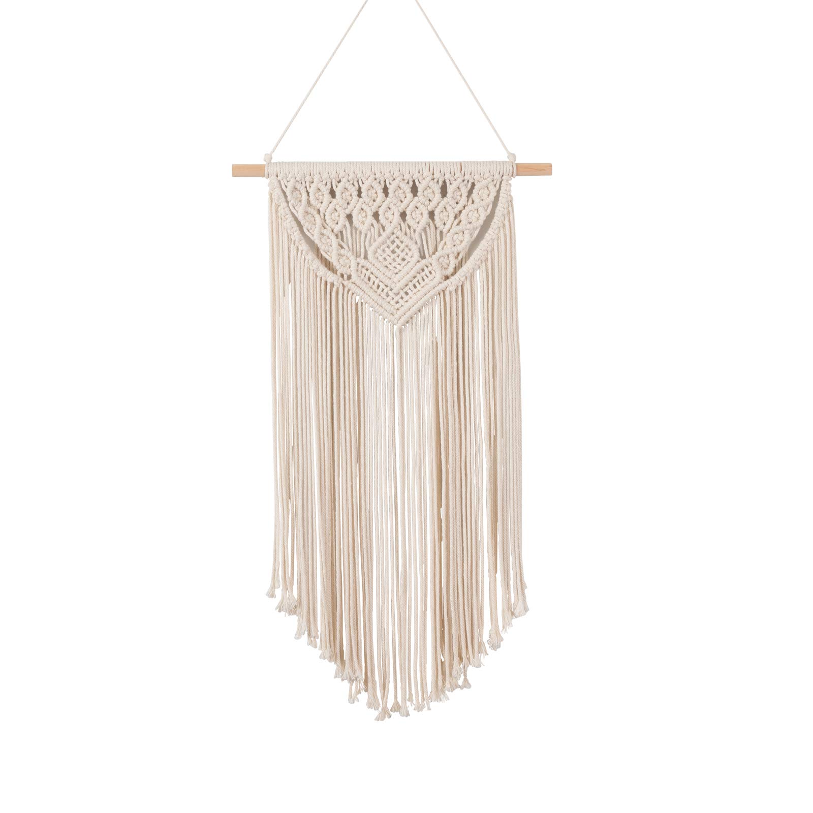 RLoncomixMacrame Wall Hanging Art Woven Wall Decor Cotton Bohemian Chic Macrame Tapestry for Bedroom Livingroom Apartment Dorm Nursery Gallery Decoration, Beige, 14" Wx24 L