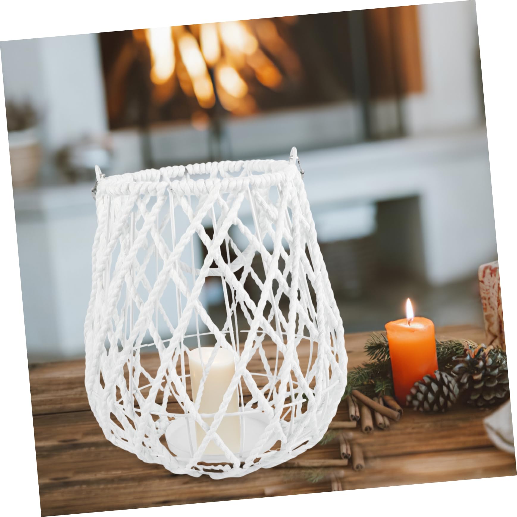 Candelabro Tejido Blanco Retro para Hogar y Decoración de Boda | Hierro y Hilo de Algodón, Diseño Compacto y Delicado, Acabado Artesanal para Hotel, Sala, Dormitorio y Jardín