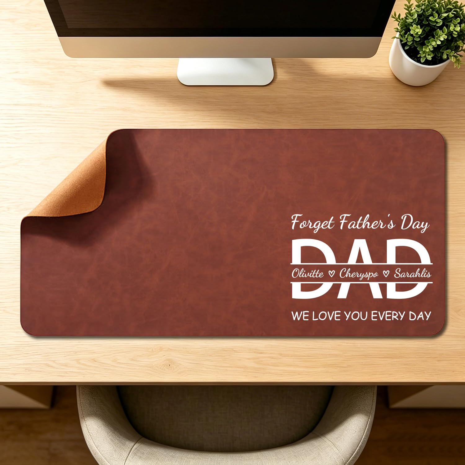 Personalize Best DAD Ever Fist Bump Dad and Kids Leather Desk Mat, Custom Father’s Day Fist Bump Leather Mouse Pad Desk Mat for Men,Daddy, Papa