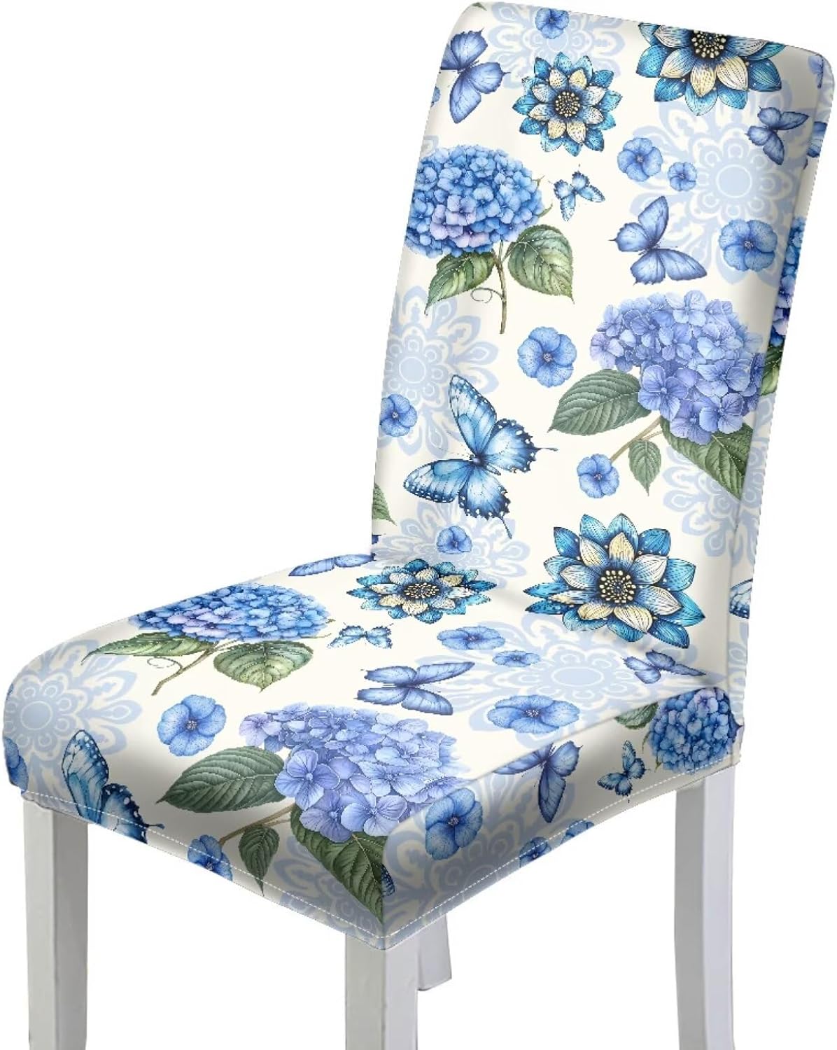 Boho Mandala Butterfly Hydrangea Print Stretch Chair Covers for Dining Room, Removable Dining Room Chair Covers Washable Dining Chair Slipcovers Seat Protector for Home Banquet, Set of 6