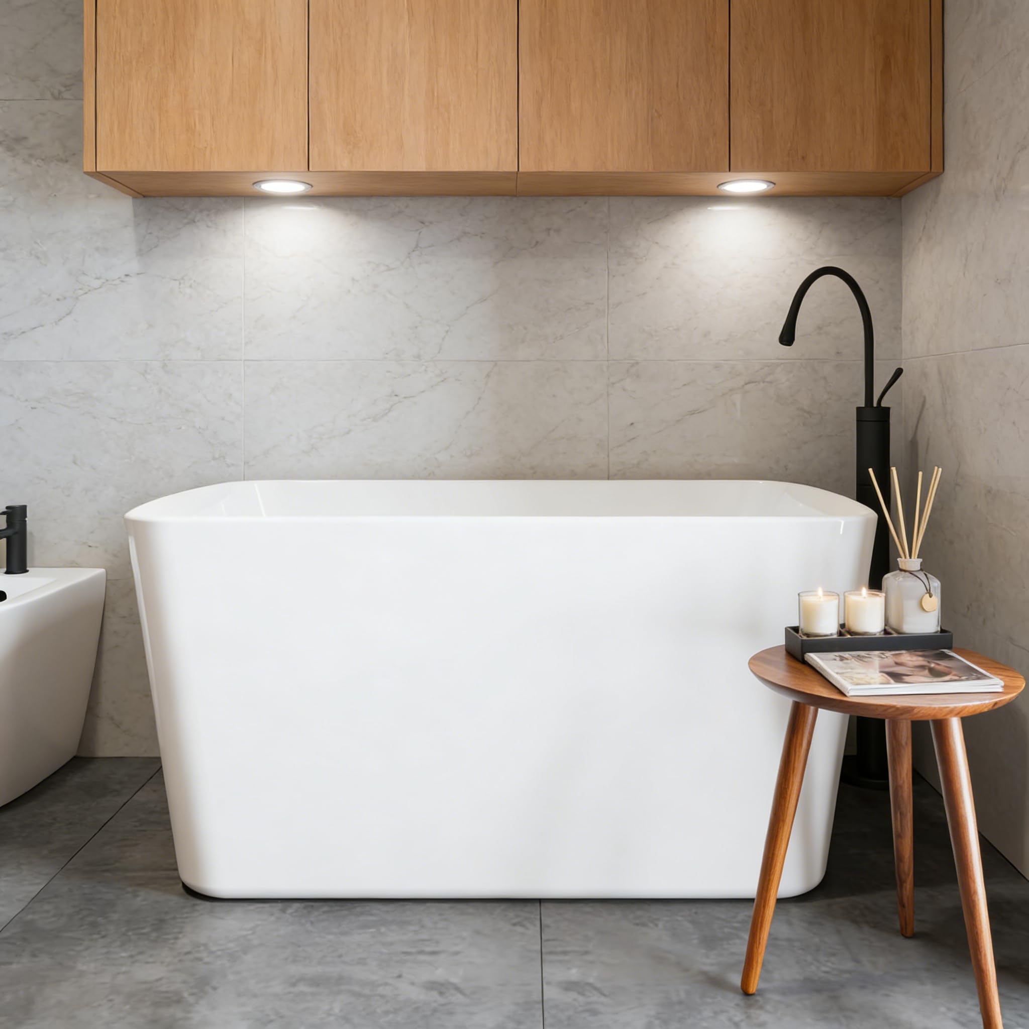 59" Acrylic Freestanding Bathtub, Deep Soaking Tub, Modern Square