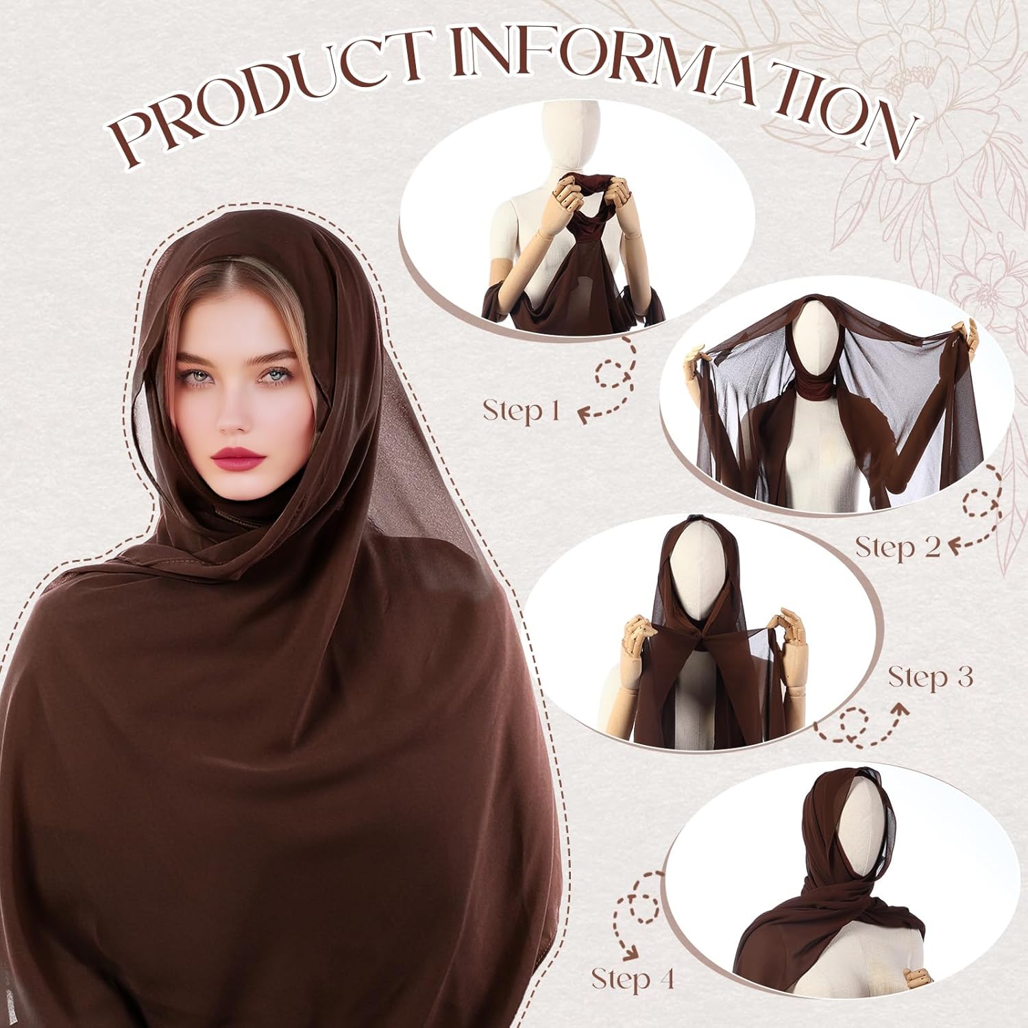 Geyoga Instant Chiffon Hijab 3-in-1 Hijab Scarf for Women Muslim Soft Long Head Scarf Wrap with Built-in Magnets and Undercap - Image 3