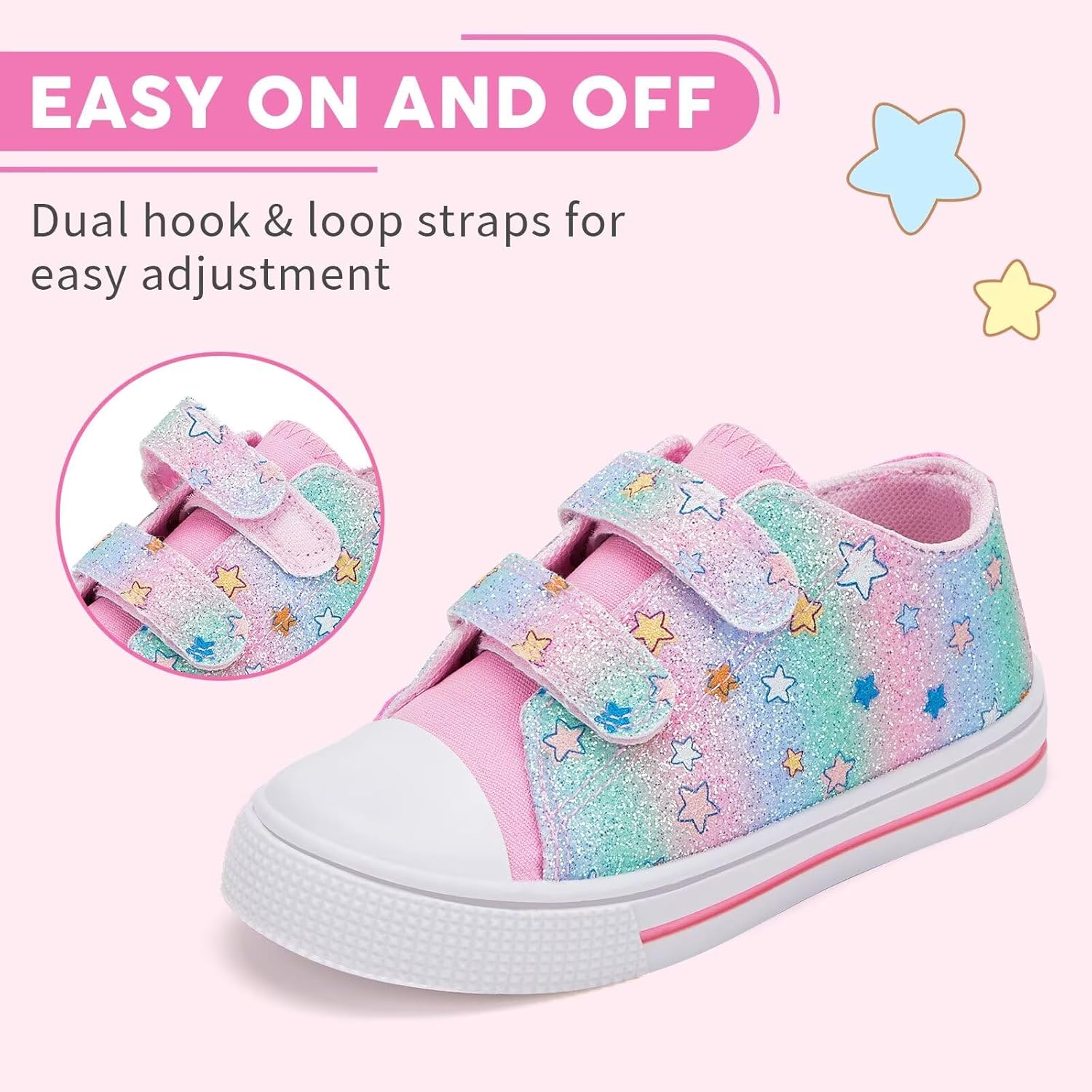 Toddler Boys Girls Canvas Sneakers, Kids Classic Low Top Dual Hook and Loops Walking Shoes with Adorable Patterns - Image 2