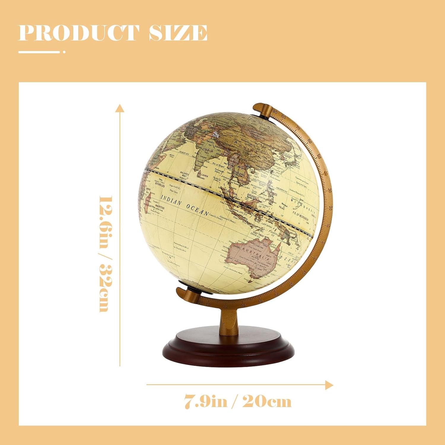 Antique Terrestrial Globe with Lamp Vintage Style USB Powered English Teaching Aid Decorative Globe Decor for Home Office Tabletop Display