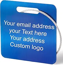 Etiquetas de bagagem personalizadas para mala de viagem Etiqueta de metal de aço inoxidável gravada personalizada Etiquetas de bagagem personalizáveis para identificação de bolsa com suporte de