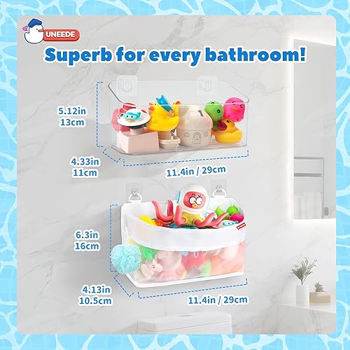 Miniatura 4 de UNEEDE Paquete de 2 organizadores de almacenamiento de juguetes de baño, soporte de plástico y nailon para baño, organizador de ducha de malla de