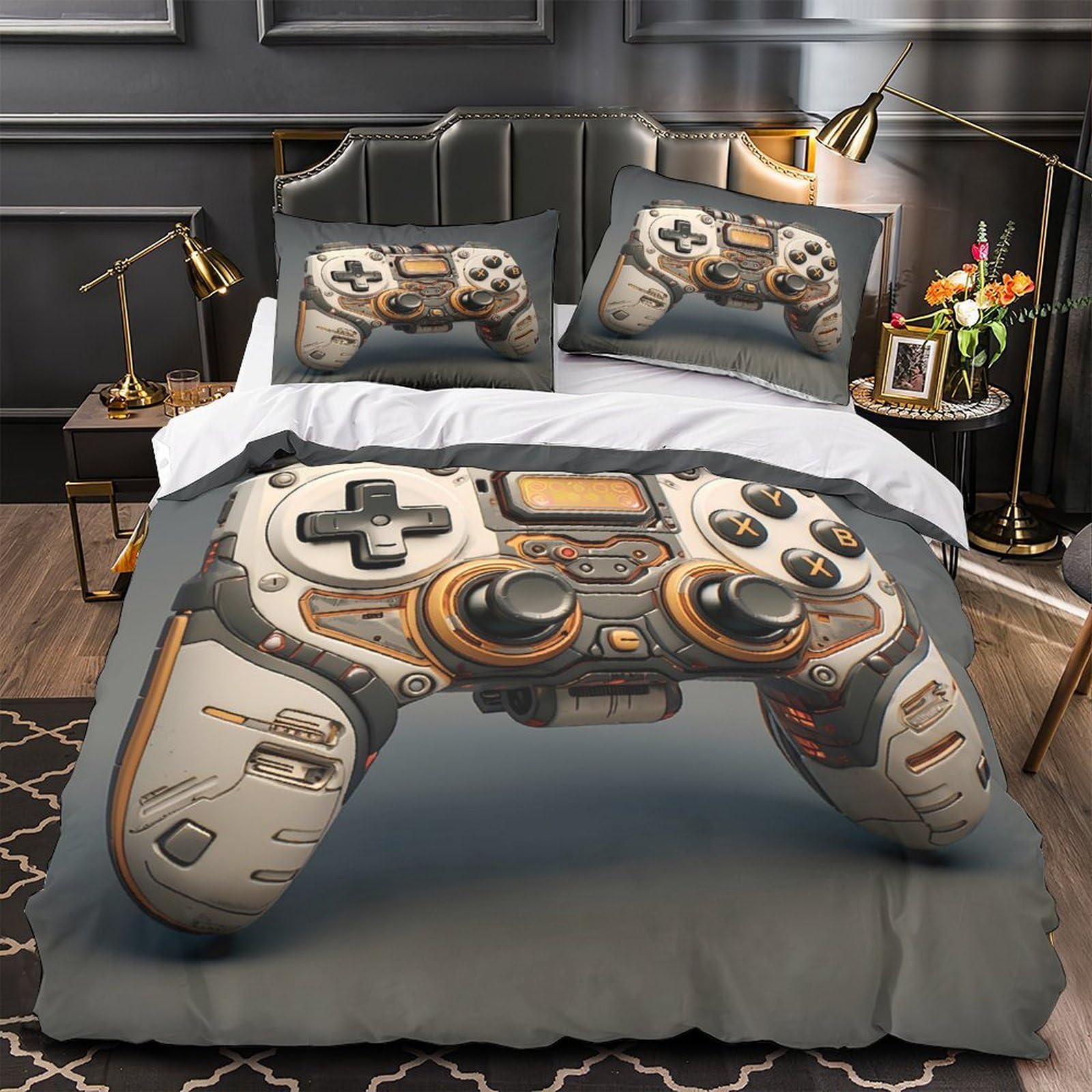 Housse de couette manette de jeu en microfibre hypoallergénique et douce pour lit simple