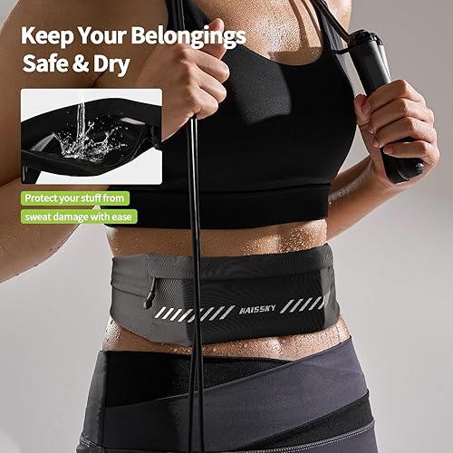 Miniatura 7 de Cangurera delgada para correr para hombres y mujeres, soporte para teléfono para correr, riñonera, cinturón de dinero con 3 bolsas separadas para