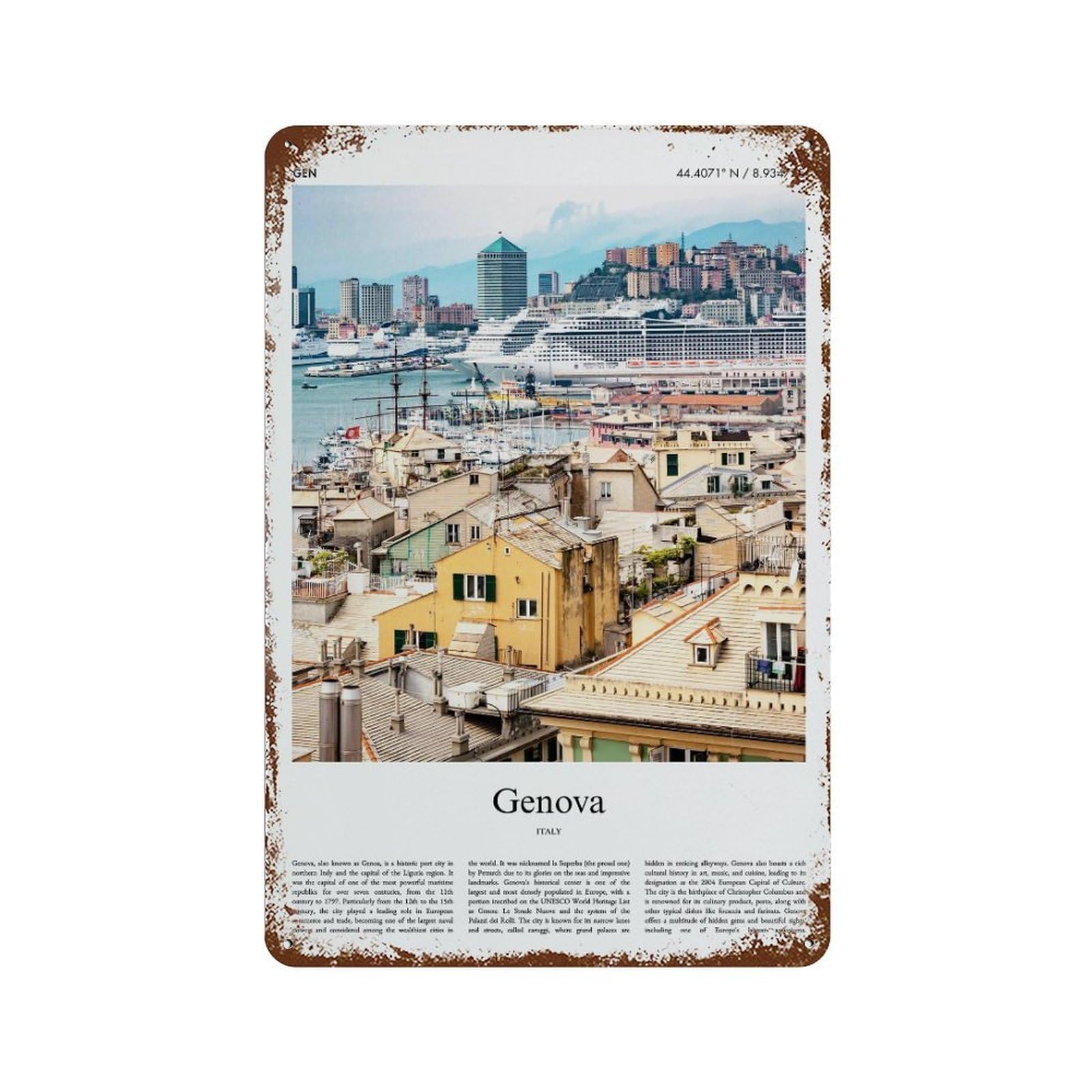 xiaoxiaoshen Genova Italy City Scenery Wall Decor Art Metal Tin Poster Modern Home Decor Art Home Bar Shop Decorations Vintage Sign 30x20cm
