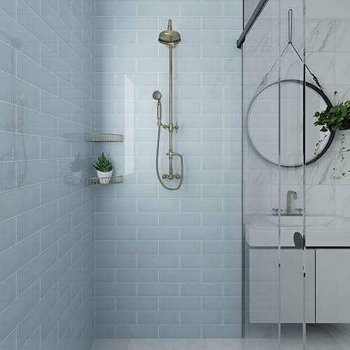 Vista 12 de Lovdeco Azulejo de cristal de metro, 3 x 6 pulgadas, 4 pies cuadrados, vidrio verde azulado oscuro para pared de baño y cocina, paquete de 32