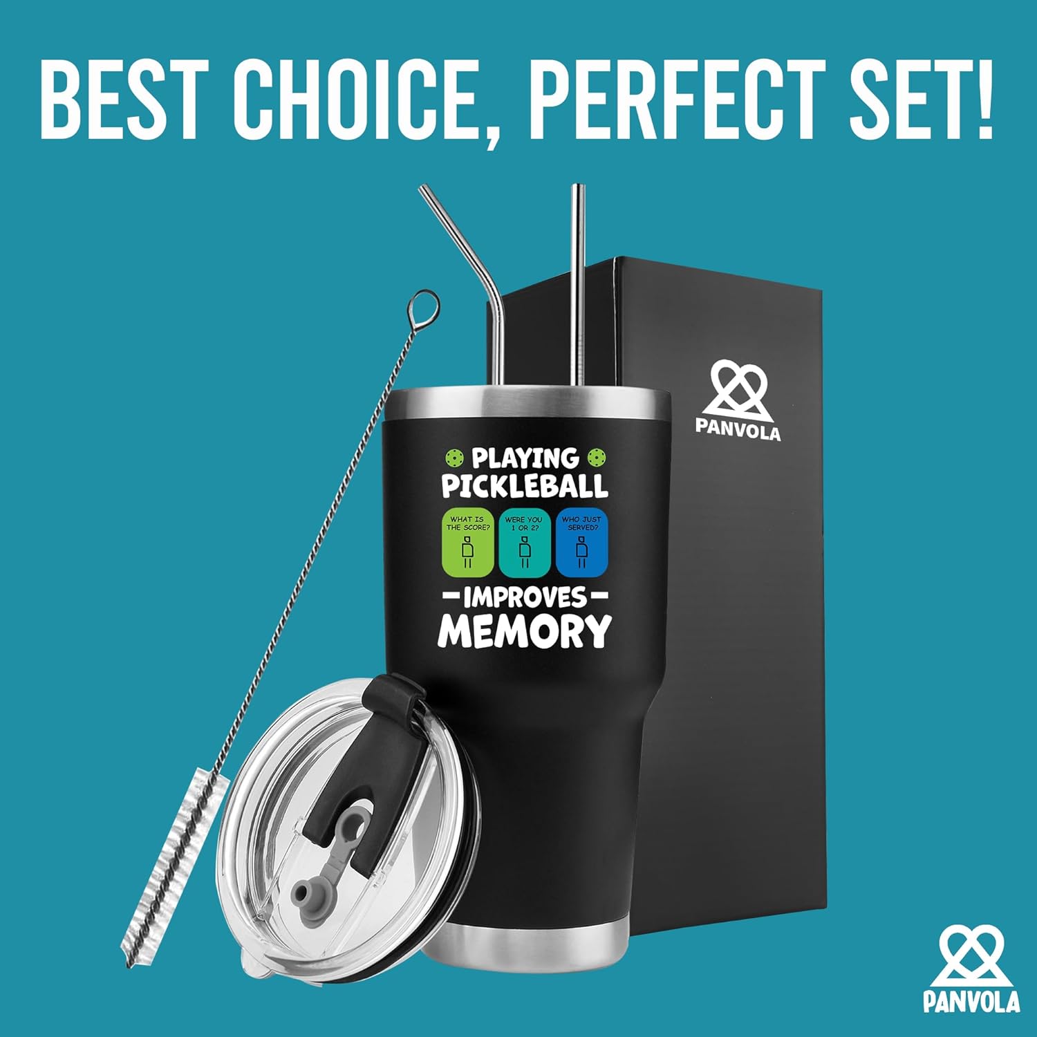 Panvola Playing Pickleball Improves Memory Tumbler Sports Player Gifts Vacuum Insulated Stainless Steel Tumbler With Removable Lid And Straw (Black, 30 oz) - Image 6