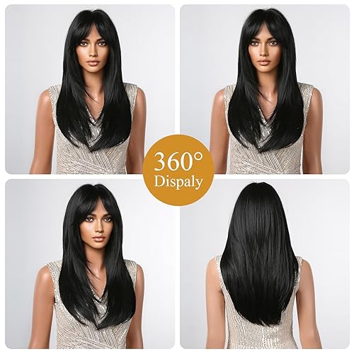 Miniatura 5 de Pelucas rubias para mujer, pelucas largas y rectas con flequillo de aire y raíces oscuras, pelucas Barbie resistentes al calor, pelucas sintéticas