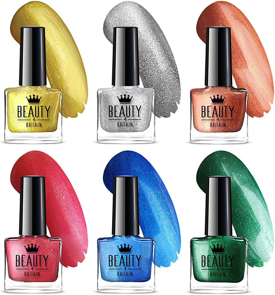 Glam & Shimmer Nail Polish Set – 6 Fun & Sparkly Shades for Bold, Shiny Nails – Long-Lasting Formula – 10ml Each