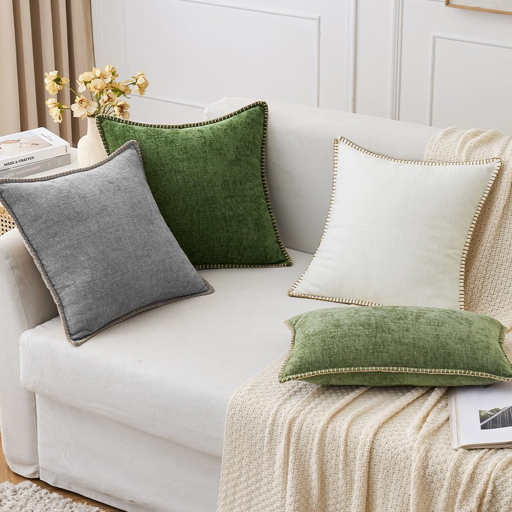 MIULEE Pack of 2 Couch Throw Pillow Covers 24x24 Inch Dark Gray Farmhouse Decorative Pillow Covers with Stitched Edge Soft Chenille Solid Dyed Spring Pillow Covers for Sofa Bed Living Room