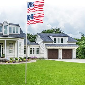 Outvita Flag Pole for Outside, Aluminum Alloy 25FT Sectional Flagpole with 3x5 USA Flag Gold Ball Top Halyard Rope PVC Sleeve for Commercial Residential Yard Garden Silver Pole