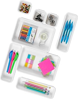 8-Piece Interlocking Bin Pack Customizable Multi-Purpose Drawer, One Home Organization, BPA Free, White, 8 Count