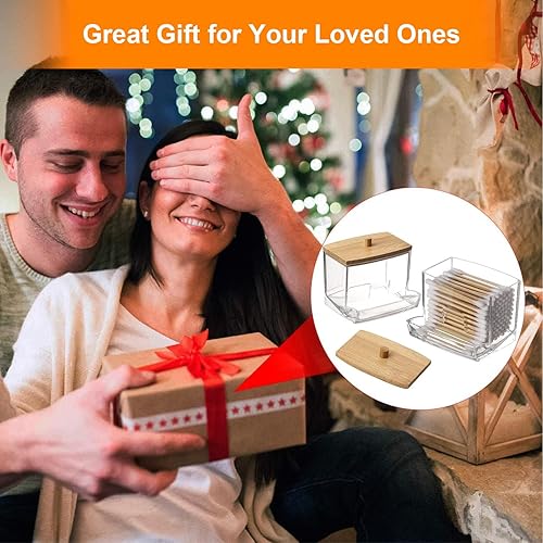 Miniatura 6 de Soporte para hisopos de algodón, dispensador de hisopos de algodón con tapas de bambú, soporte Qtips, juego de baño, recipientes de baño, tarros de