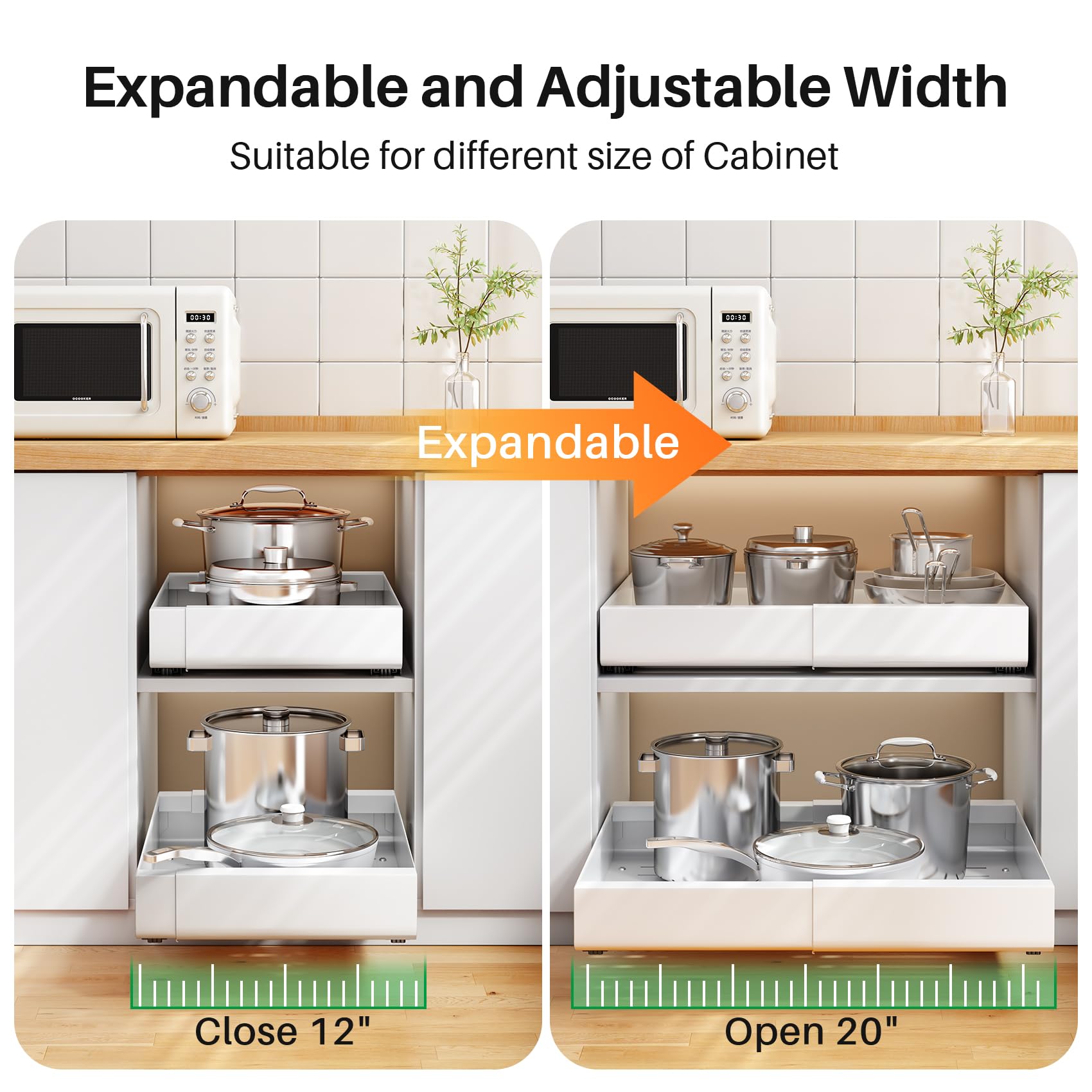 Adjustable Pull Out Cabinet Drawer – No Screw, Peel & Stick, Expandable Organizer For Kitchen Pantry - View #12