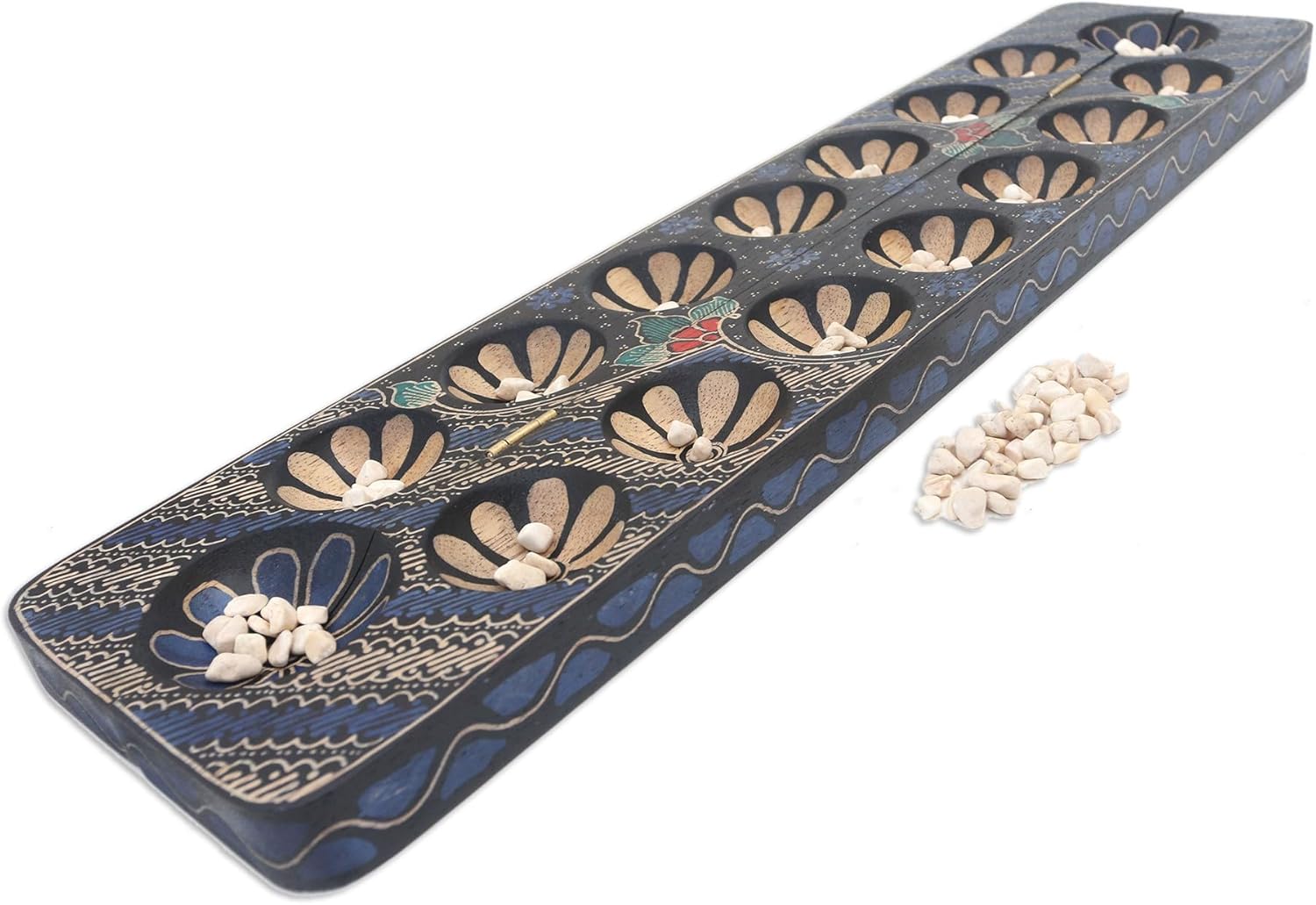NOVICA Beige Blue Wood Batik Other Games Wooden Games from Indonesia 'Brilliant Blue'