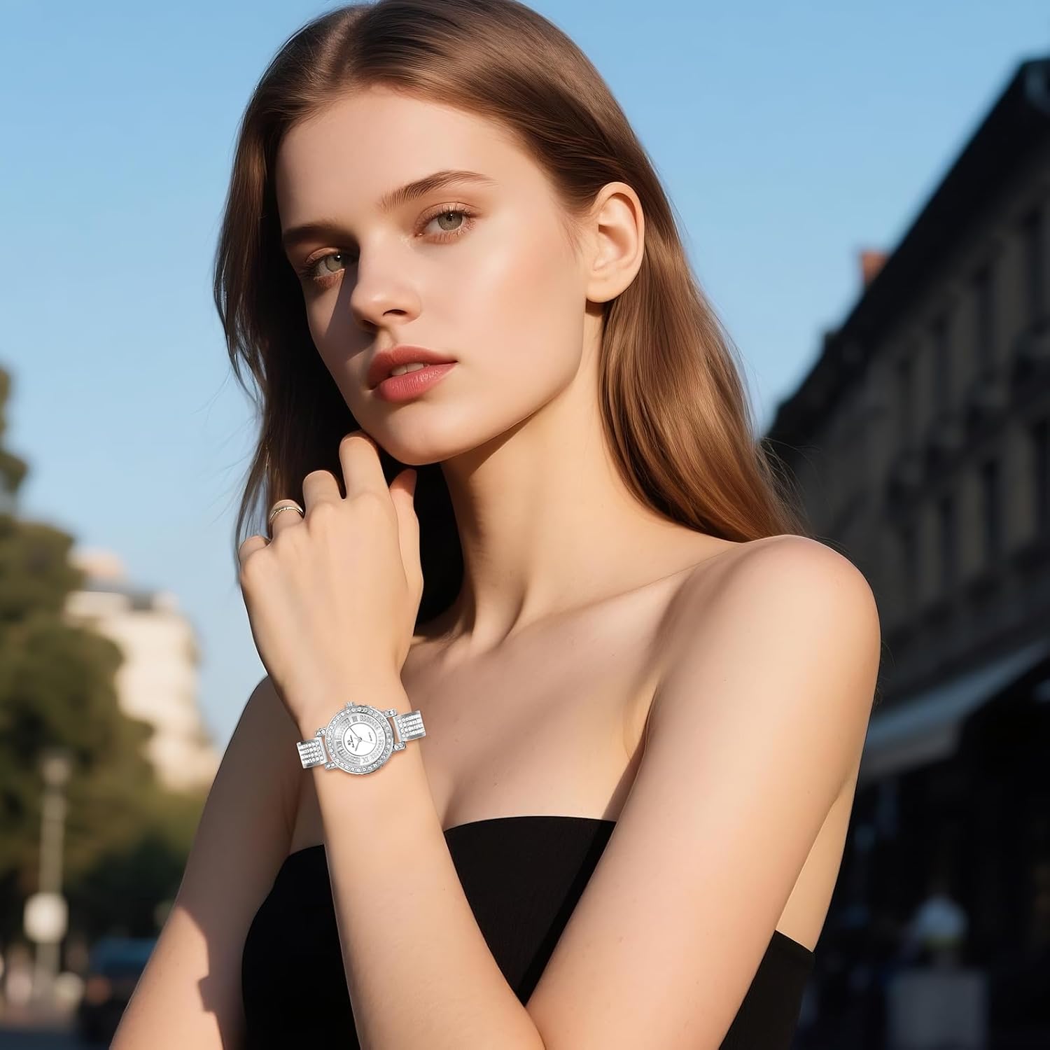 Avaner Women's Gold Silver Watches: Ladies Iced Out Slim Strap Stainless Steel Bling Rhinestones Analog Quartz Bracelet Elegant Wrist Watch - Image 4