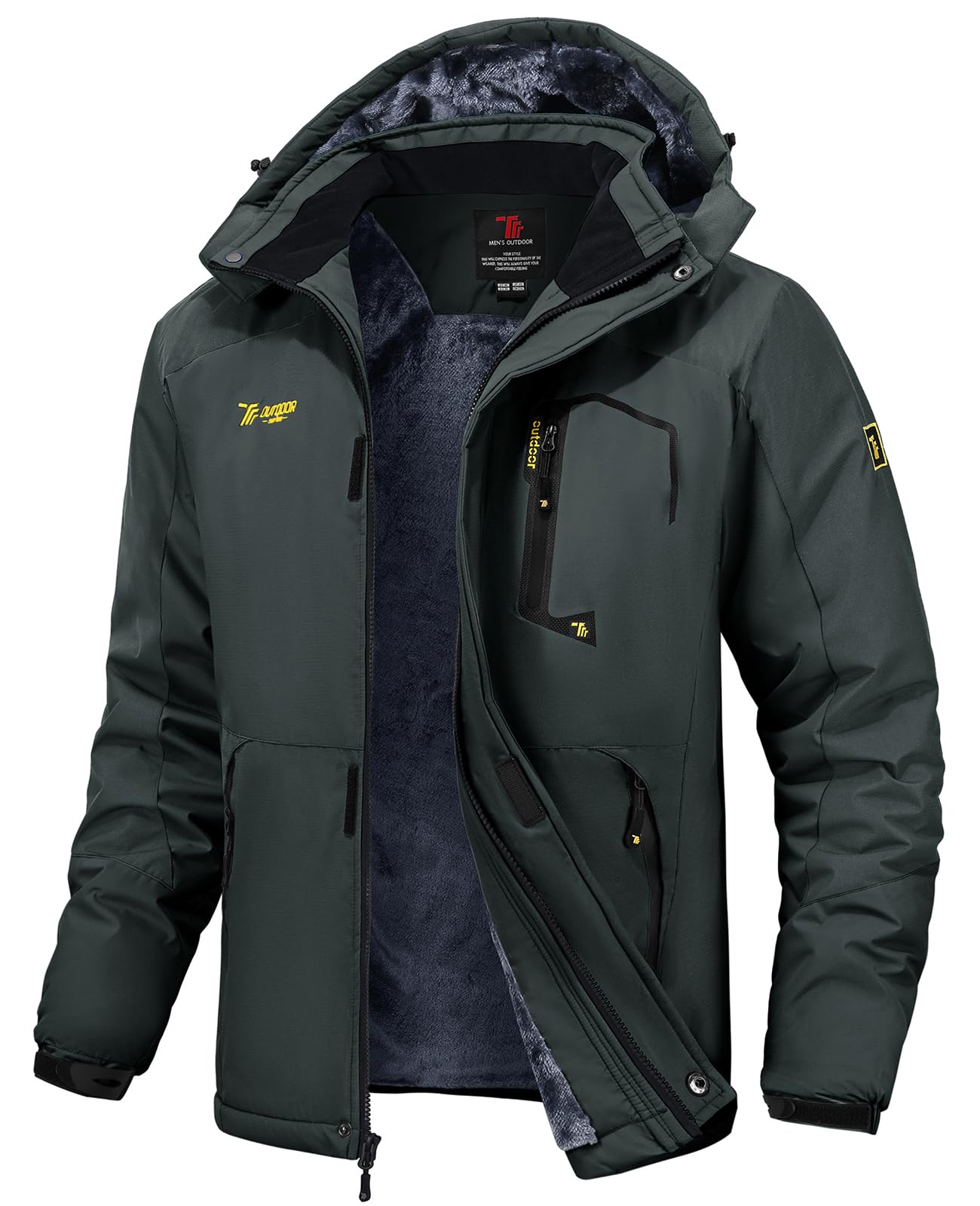 TBMPOY Men's Winter Jackets Skiing Waterproof Snow Thick Fleece Lined Hooded Utility Cold Weather Warm Outdoor Ice Work