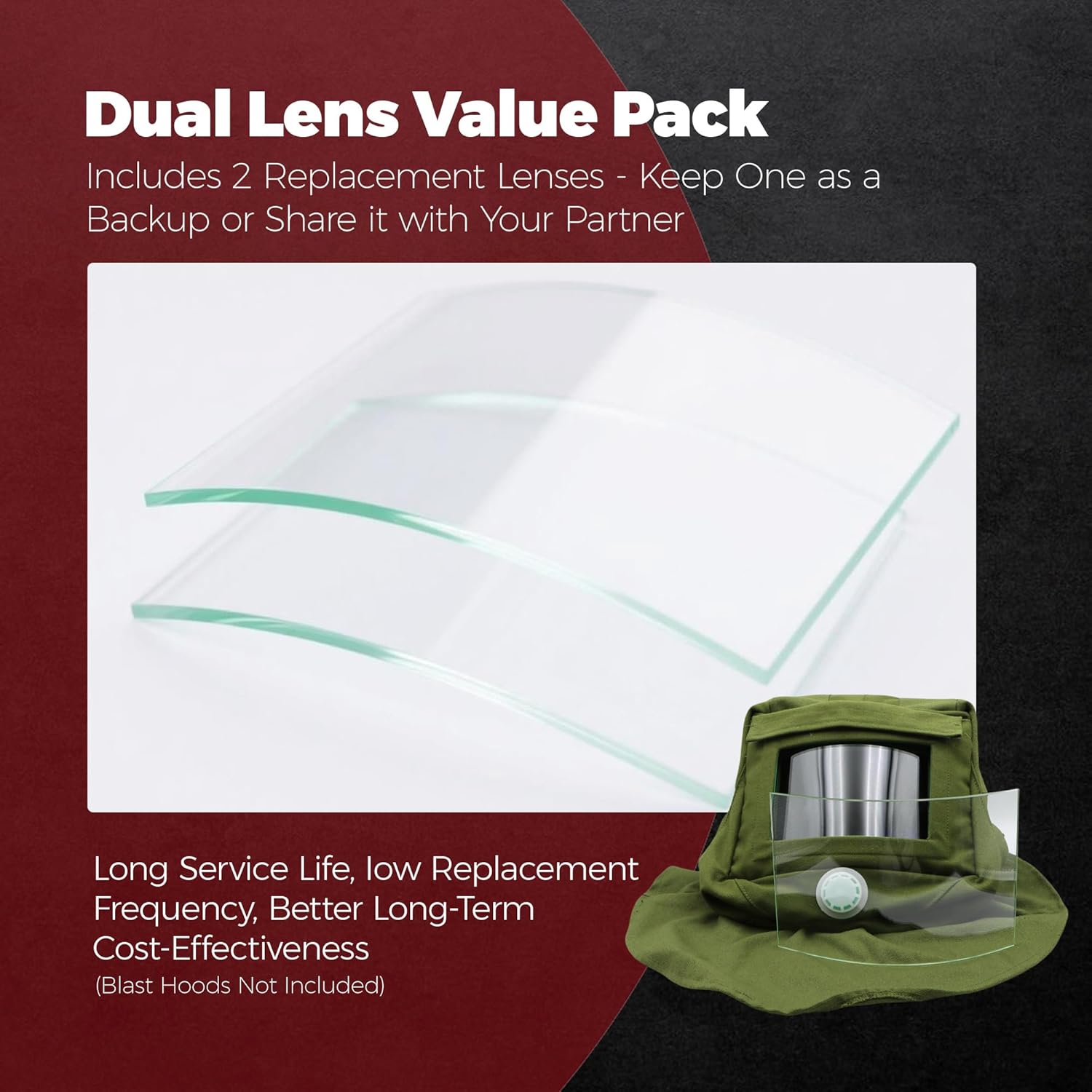 2-Pack Sandblasting Hood Replacement Lens - 4mm Tempered Glass Shields for Most Sand Blasting Hood Mask