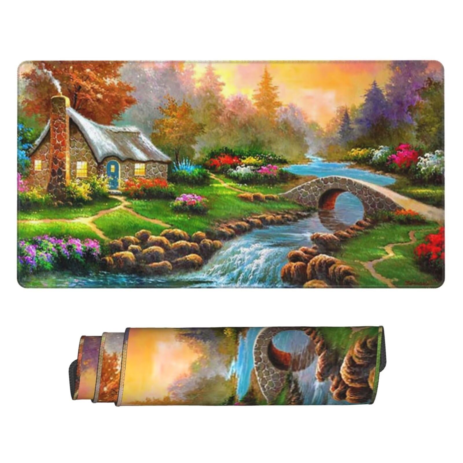 Podkładka pod mysz leśną, duża podkładka pod mysz 1600 x 800 mm, podkładka pod mysz do gier, podkładka pod biurko ze zszytymi krawędziami, podkładka pod mysz z klawiaturą, do pracy, gier, biura, domu