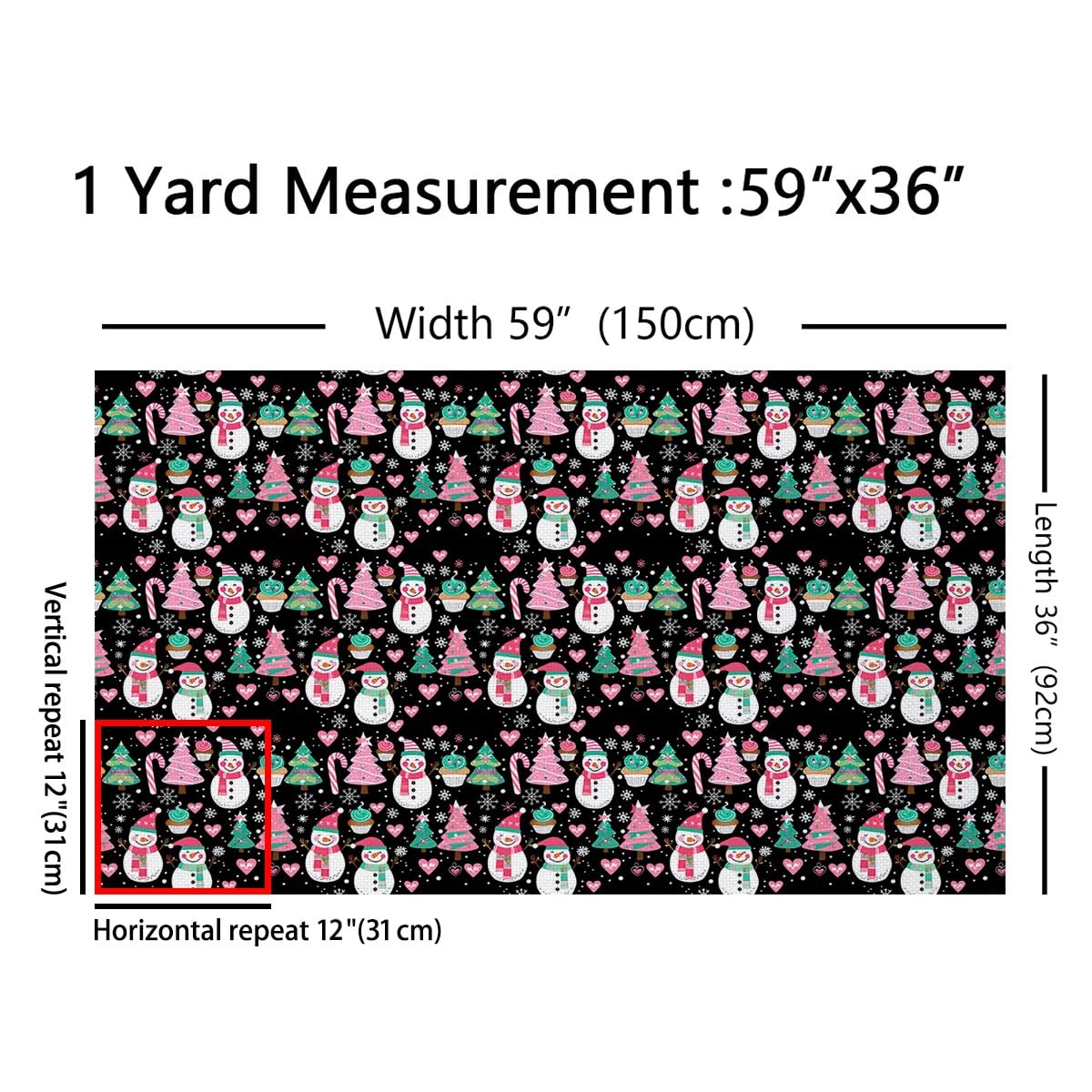 Homemissing The Yard - Tessuto impermeabile per esterni, 460 x 150 cm, motivo: pupazzo di neve, albero di Natale, decorazione per sedie, fiocchi di neve