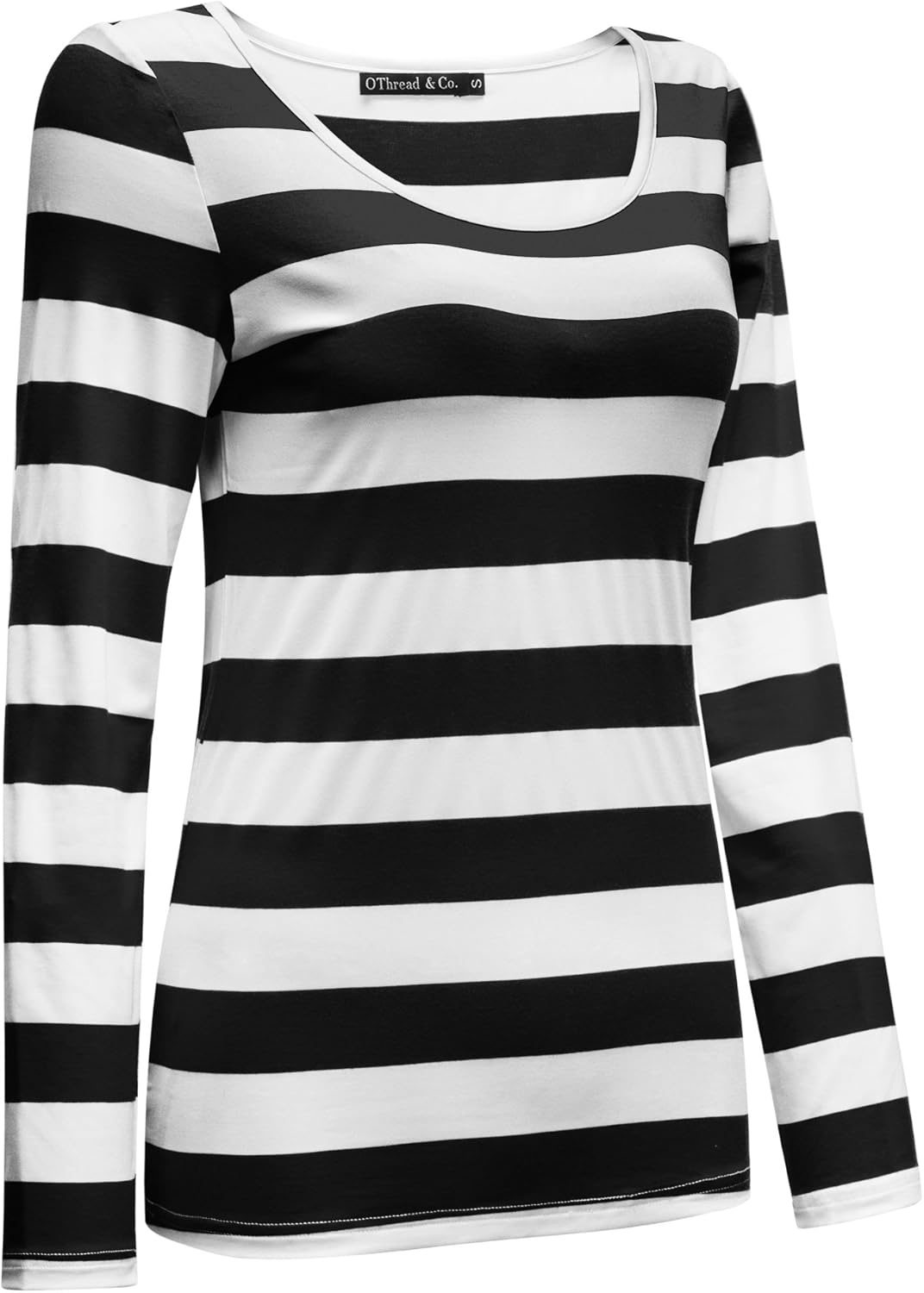OThread & Co. Women's Long Sleeve Striped T-Shirt Basic Scoop Neck Shirts - Image 3