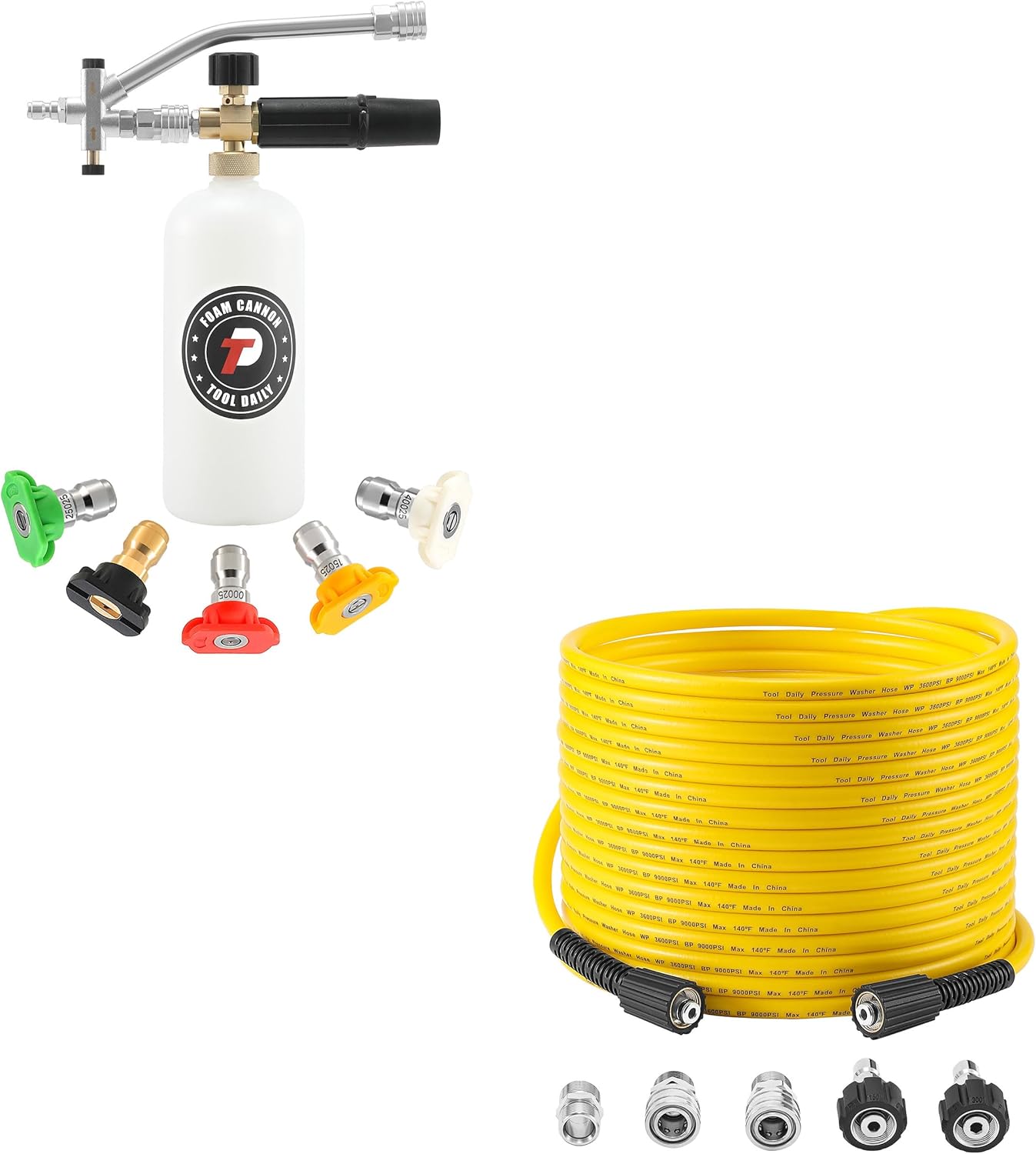 Tool Daily Foam Cannon with Dual Connector Accessory, Pressure Washer Hose 50 FT X 1/4"