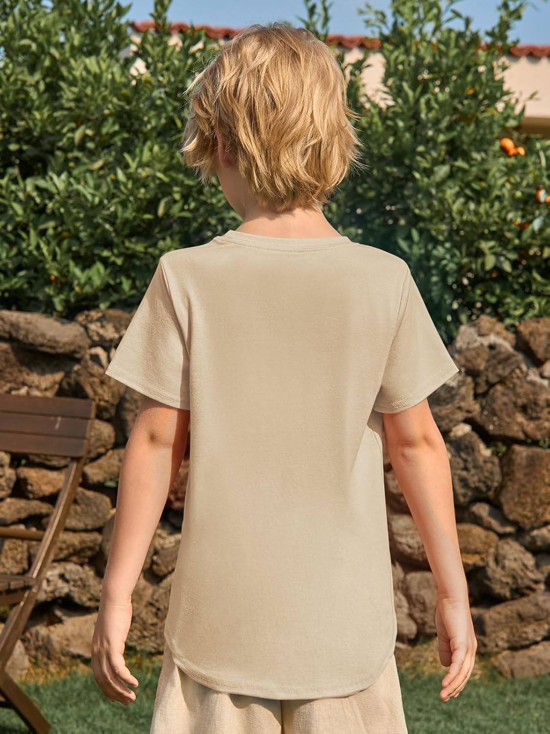 Haloumoning Boys Short Sleeve Shirts Kids Summer Crewneck Curve Hem Tunic Tops Basic tees 5-14 Years - Image 4