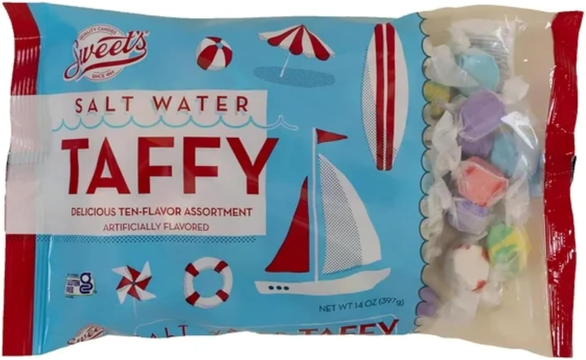 Sweet Candy Company Salt Water Taffy Individually Wrapped - Salt Water Taffy Candy, Old Fashioned Assorted Flavors, Soft and Chewy Candy Mix, Gluten Free Variety Pack - 14 oz Bag