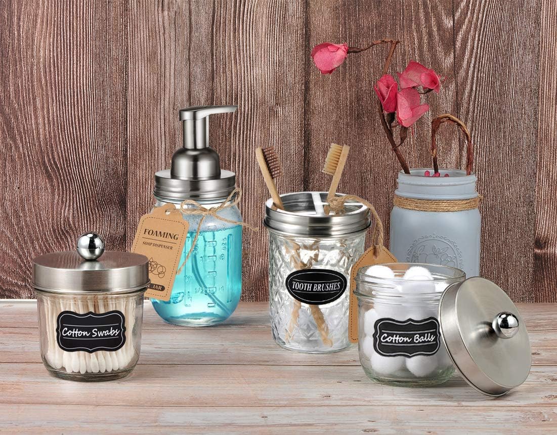 Amolliar Mason Jar Foaming Soap Dispenser, Plastic Soap Pump, Refillable Hand Soap Dispenser for Kitchen, Cute Farmhouse Decor, Dish Soap, Shampoo, Bathroom Soap Accessories, Brushed Nickel 2 Pack - Image 5