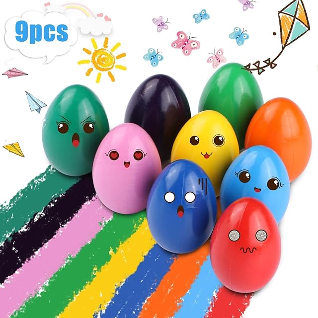 Crayons for Kids, Easy Grip Egg Crayons Natural for Children Non Toxic Coloured Wax Crayons Set 9 Colors Washable Paint Toys for Learning Drawing Pen Toys for 3 Plus Kids, Boys and Girls (9 Pack)