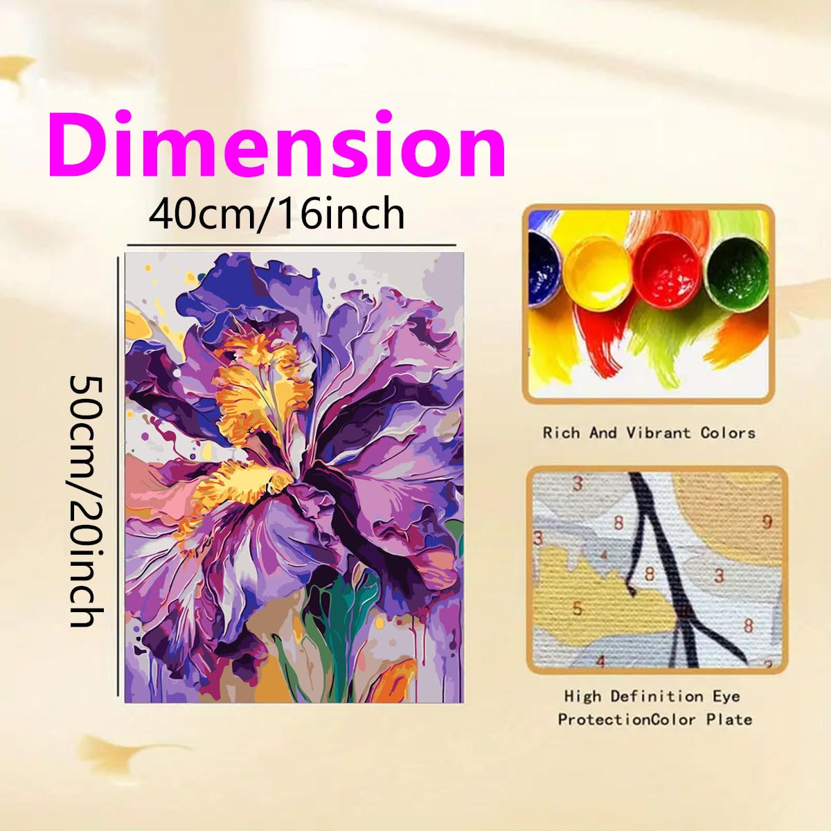 Iris Flower Paint by Numbers Kit - Beginner Adult Art -5
