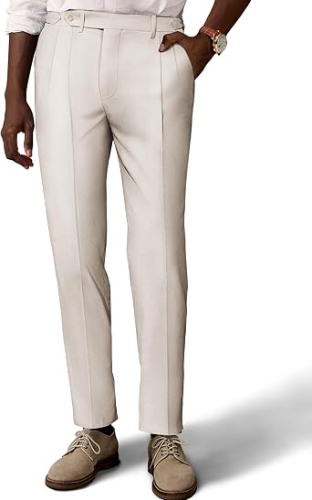 PJ PAUL JONES Linen Pants for Men Summer Work Business Golf Slim Fit Dress Pant Lightweight Trousers Apricot L